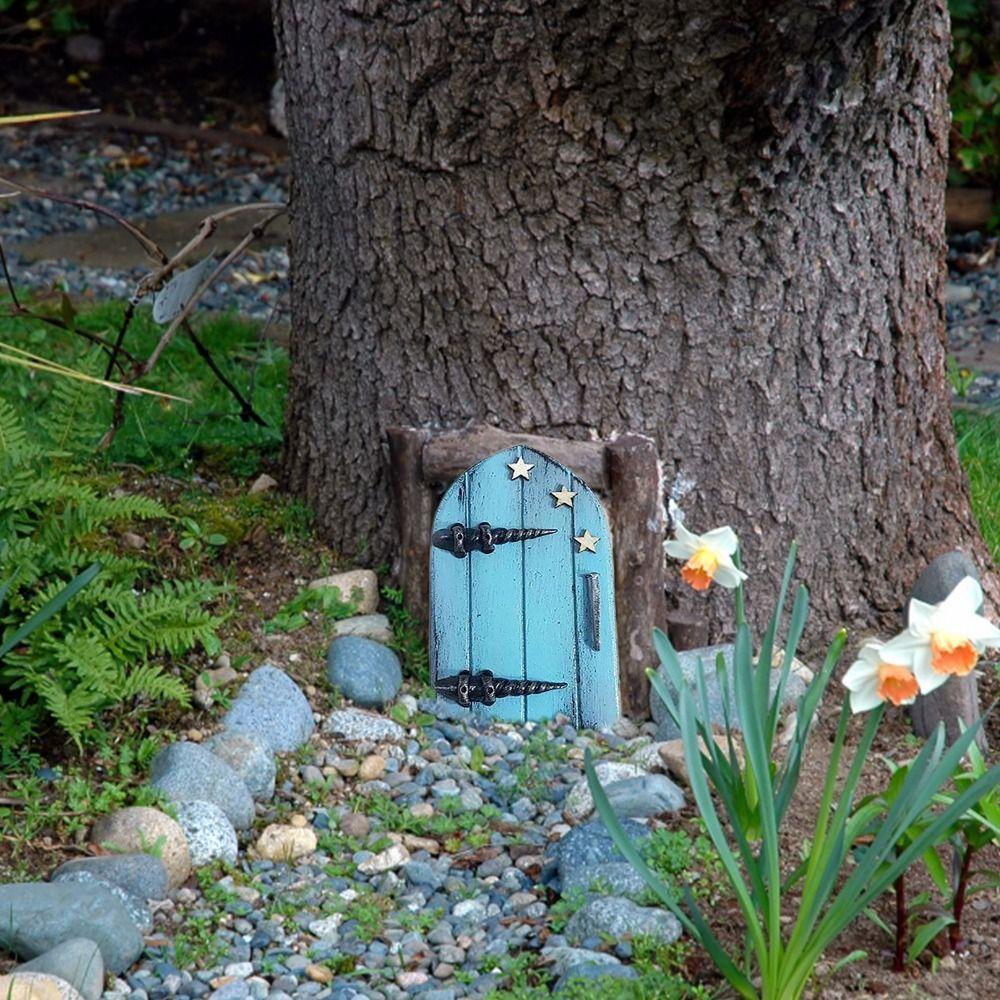 Creative Miniature Wooden Door Engraved Design Yard Art Statue Gift Windows Door Figurines