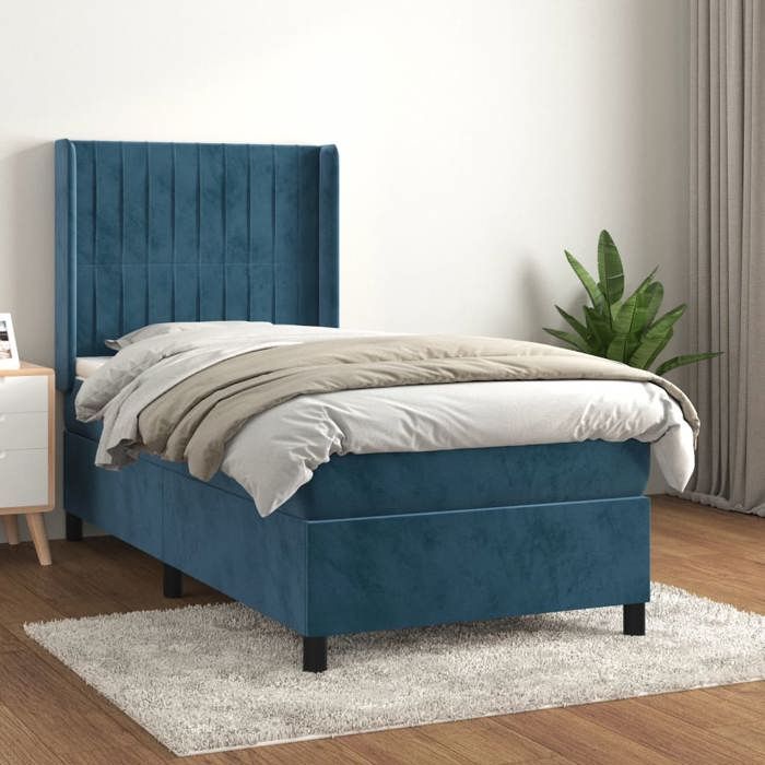 3132787 vidaXL Lit à sommier tapissier avec matelas Bleu foncé 100x200 cm