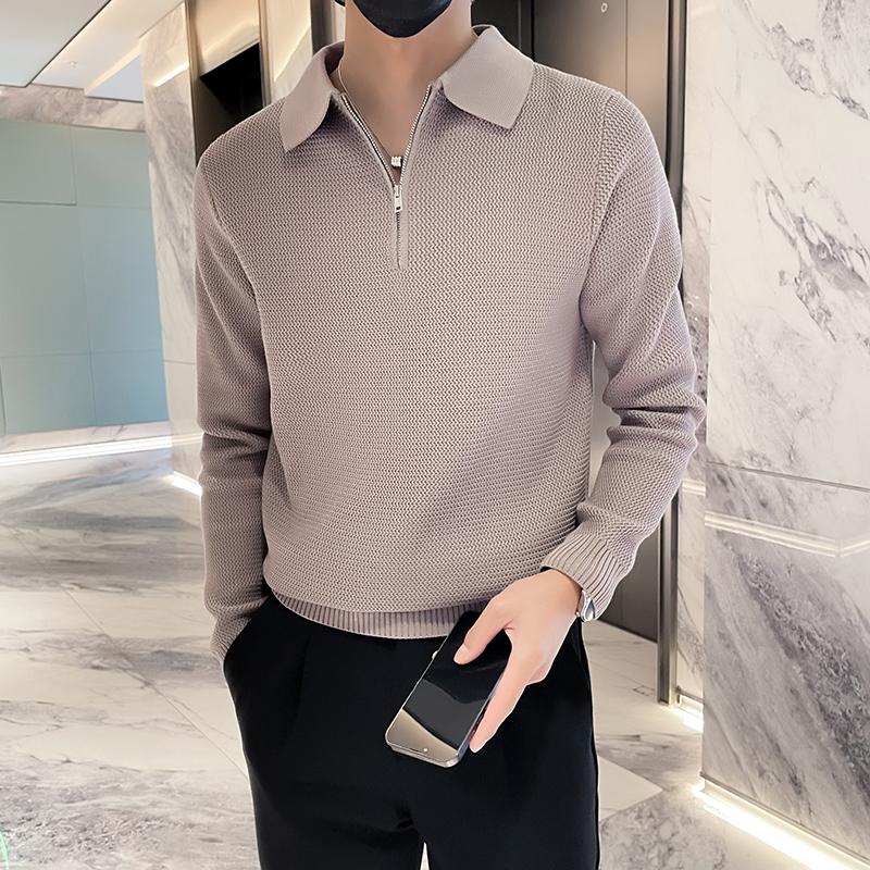 Autumn Winter Coat Korean Style Loose Lapels Sweater Men's Long Sleeve Inner Wear Bottoming Shirt Trendy Pullover Sweater