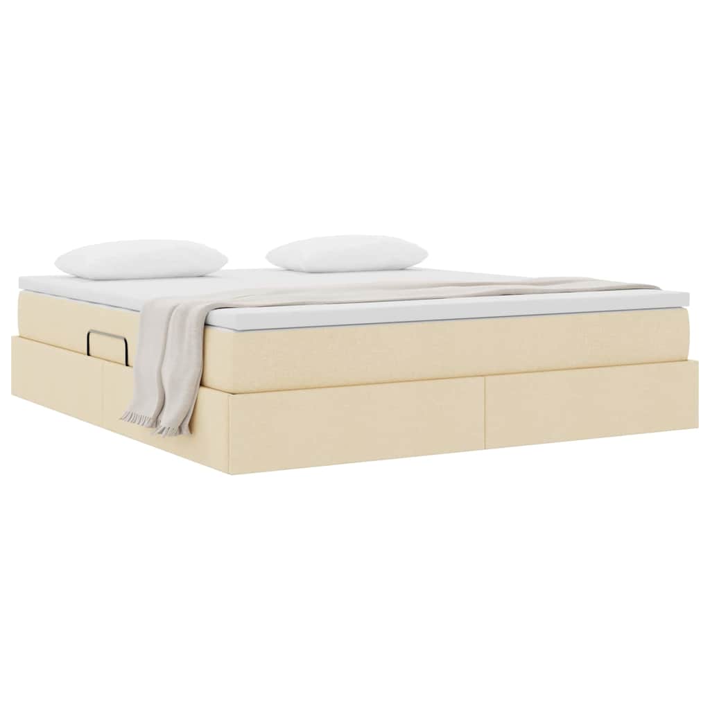 Storage Bed with Mattress Cream 160 X 200 Cm Polyester