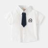 Boys Short Sleeve Dress Shirt Tie Embroidery Casual Button Down Top for Kids