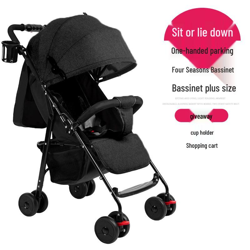Compact Baby Stroller: Foldable with Recline, Shock Absorption, All-Weather Brakes, and Anti-Hunchback Design.