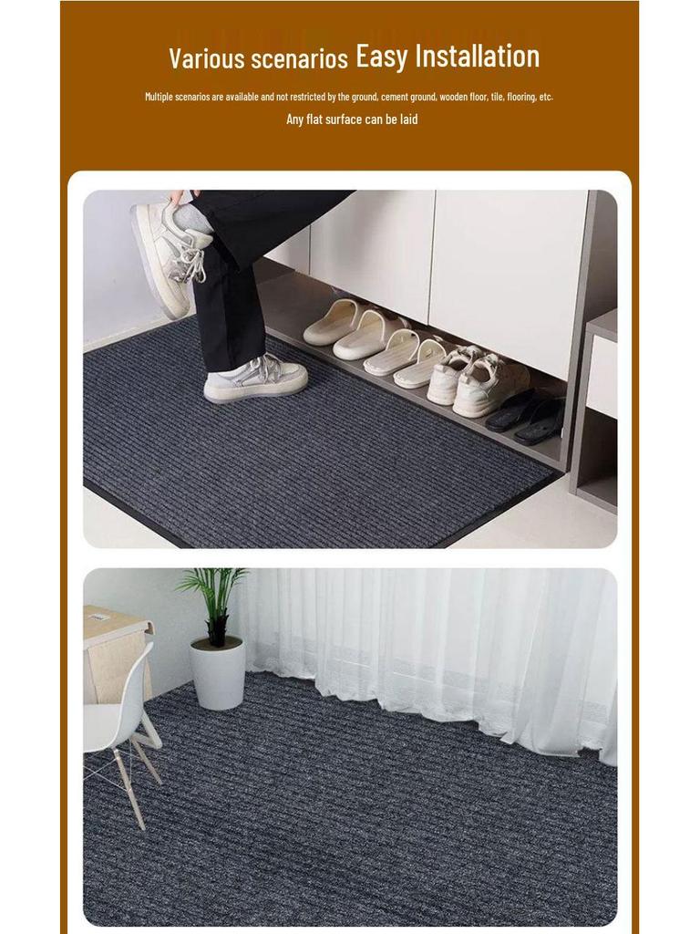 Double Stripe Doorway PVC Entrance Mat - Cuttable Hallway Dust Removal & Absorbent Foot Pad