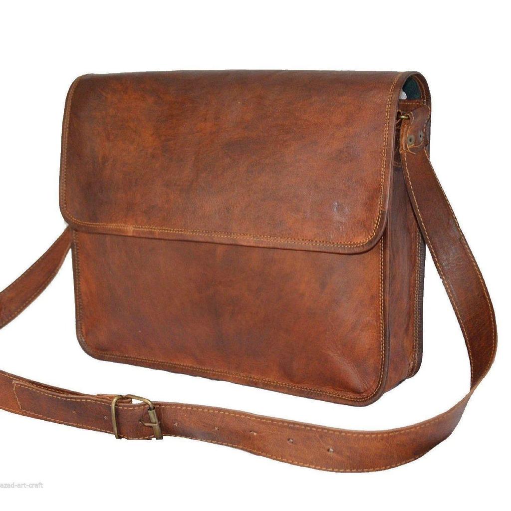 Mens Leather Cowhide Brown Crossbody Shoulder Satchel Messenger Bag....