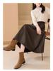 Hepburn Style A-Line Matte PU Leather Skirt: Retro Mid-Length, Elastic Waist, Large Swing, Autumn/Winter