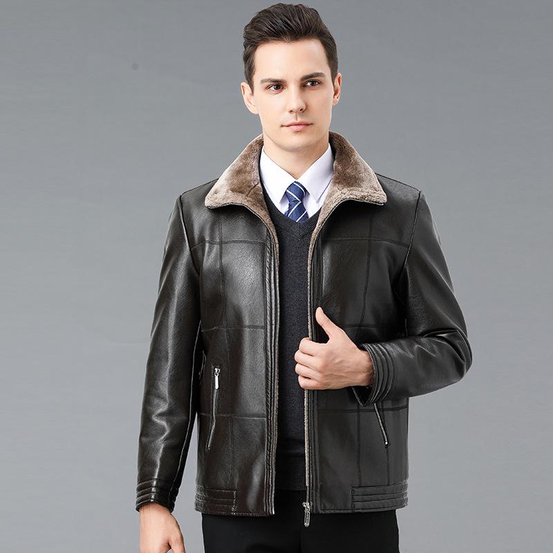 Fur One-piece Genuine Leather Jacket for Men, Plus Velvet, Thickening, Slim Fit, Korean Style Handsome Jacket, Autumn and Winter New Lamb Hair Jacket