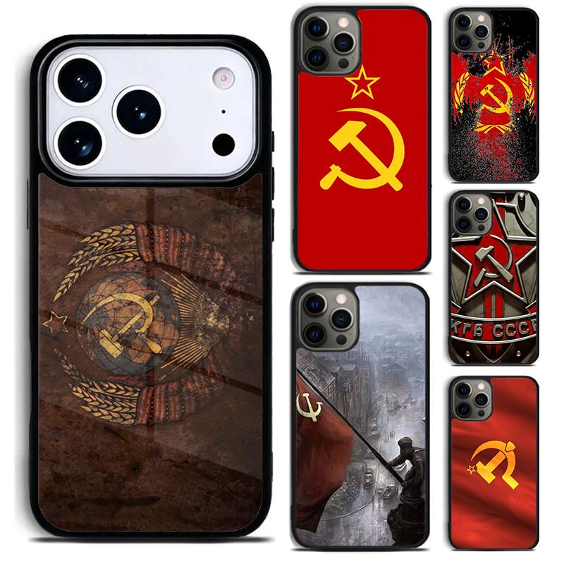 lenin Soviet Union flag Bling Cute Phone Case for iPhone 17 16 15 Pro Max Air 14 13 12 11 Plus Shockproof Capa Cover