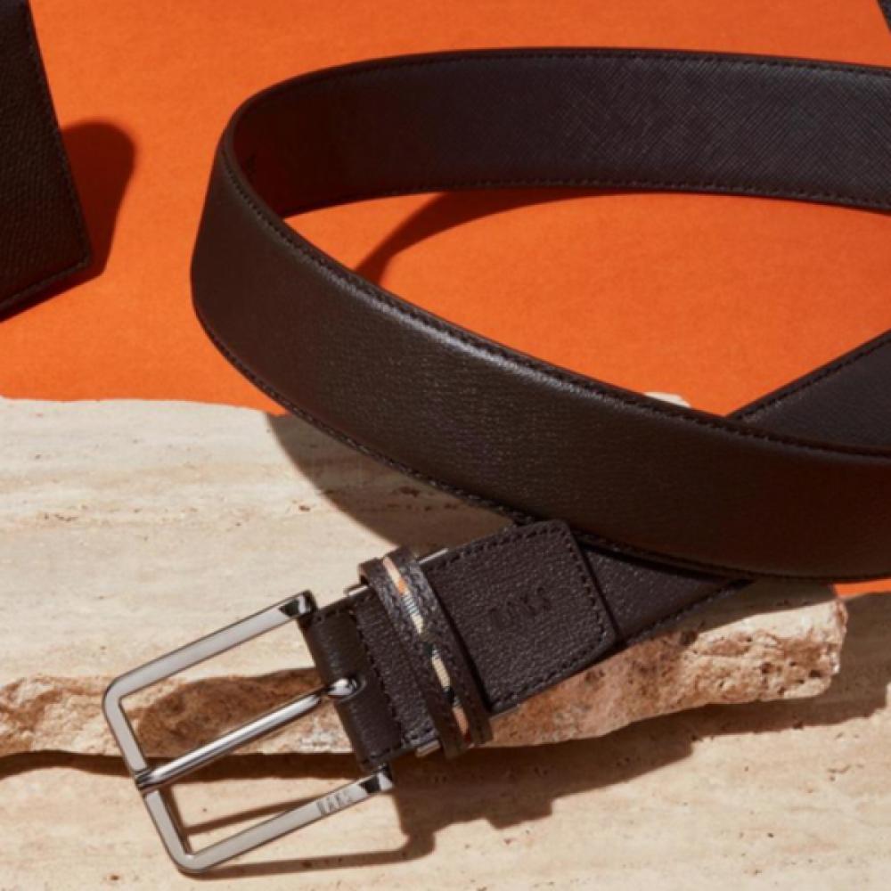 Daks Коричневый клетчатый ремень из коровьей кожи с петлей Single option