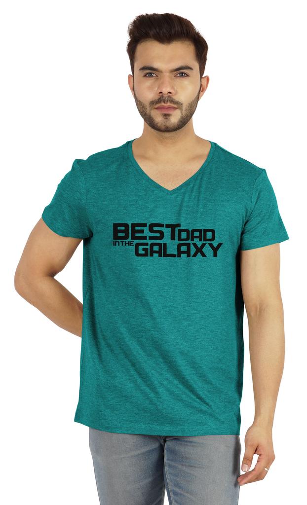 Inkmeso V-Neck Tee Shirt For Men Graphic Print   Best Dad In The Galaxy   Tshirt For Father's Day Gift Jersey