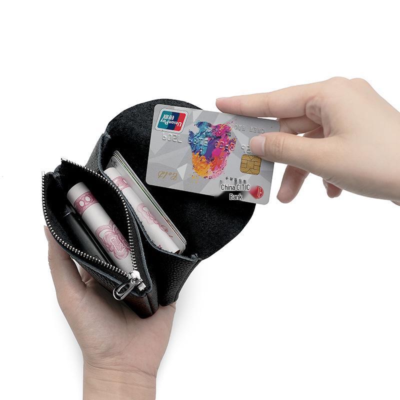 Women's Small Genuine Leather Coin Purse - Top Layer Cowhide Litchi Grain Cover Wallet