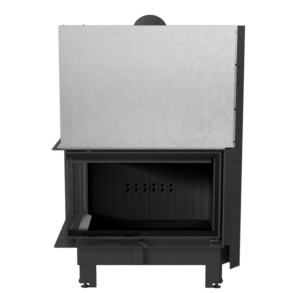 Steel fireplace KRATKI MBO left 15 kW Ø 200 Lift-up Bent glass black thermotec