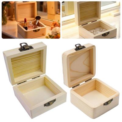 Small Size Wooden Packing Box Natural Square Jewelry Storage Box Smooth Finish Handmade Gift Box Jewelry and Small Item Storage
