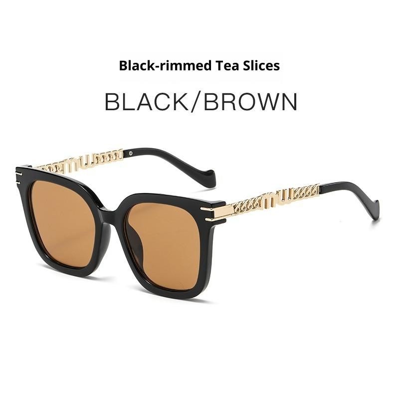 European and American Square Large Frame Chain Sunglasses Street Shooting Trend Men's and Women's Sunshade and UV Protection Sunglasses Women