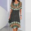 Women's Retro 3D Short-sleeved Pullover Summer Round Neck Dress Simple and Elegant Loose Skirt