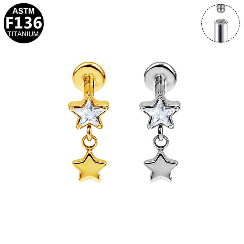 Gaibei European-American G23 Titanium Star Pendant 3D Stud Earrings for Ear Cartilage