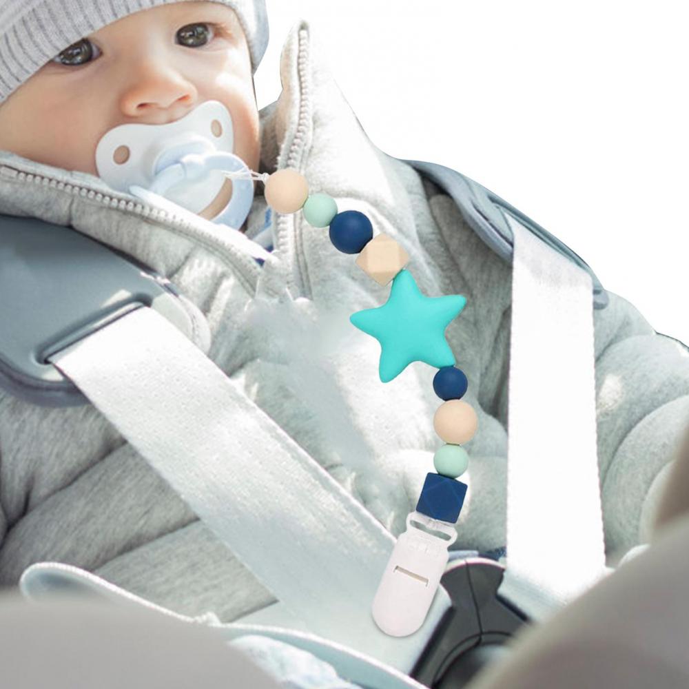 2PCS Silicone Pacifier Clips for Babies Infant Star Pacifier Holder Chain Soft Flexible Binky Clips One Piece Design Pacifier Clip for Most Pacifier