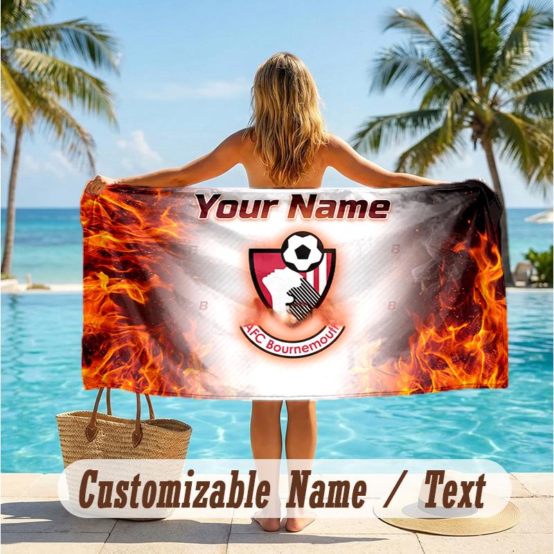 Custom Text Beach Towel, Soft Absorbent Swimming Multi-use TowelBournemouth Football