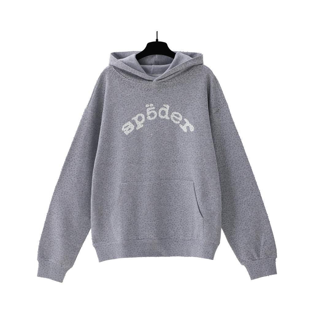 A high-quality SP5DER spider web foam printed hoodie, European and American large-size loose sweater.