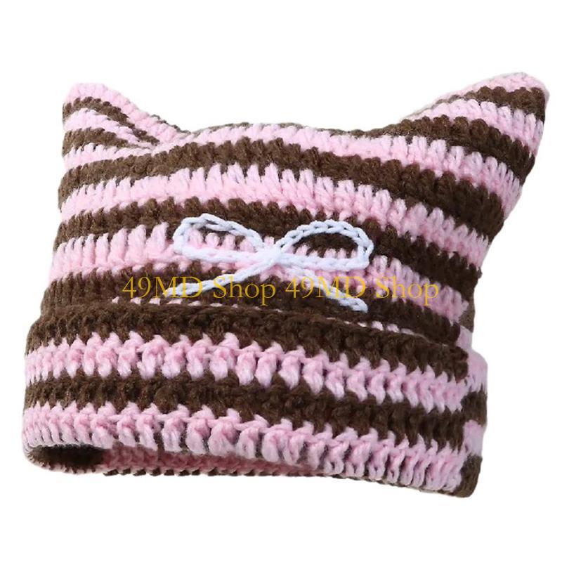 49MD Adult Children Ears Knit Hat Winter Hat Kitten Hat New Year Halloween Party