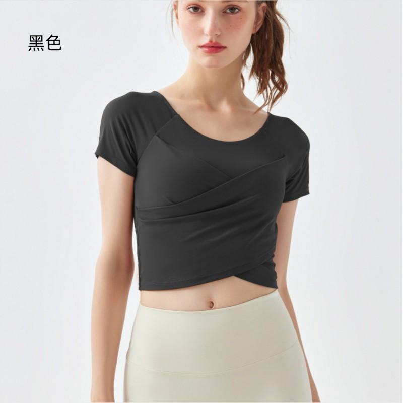 Womens Quick-Dry Yoga Top With Built-in Bra Cropped Cross-Back Workout Shirt Running Gym Fitness
