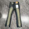 Calças de Ganga Roxo Desgastado com Salpicos de Tinta Boca de Sino Homem Mulher Slim Fit Estilo High Street