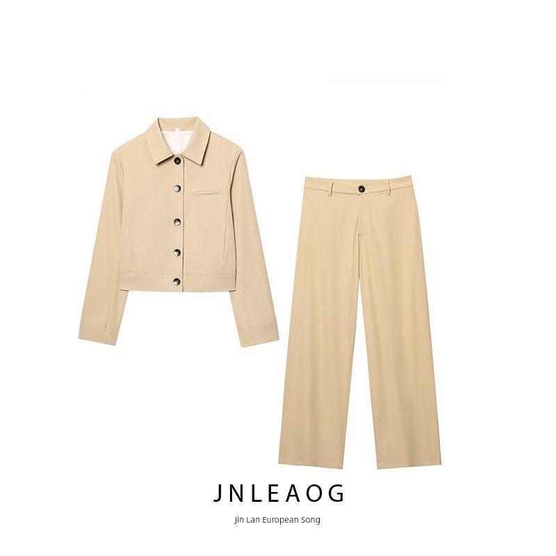 Jnleaog Spring New Arrival Women's Clothing Fashion Style Stylish Fashion with Padded Shoulder Short Outwear Straight-Leg Pants