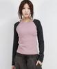Deumakeu Vintage Solid Raglan Long-Sleeved T-Shirt Pink&Charcoal