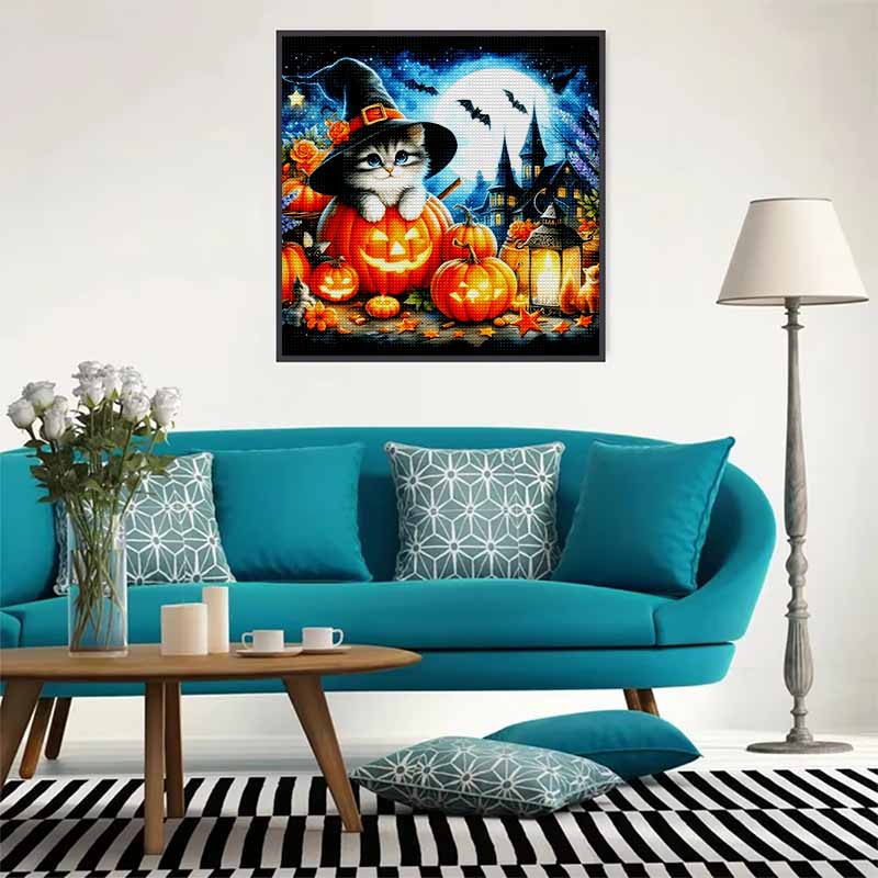 New Arrival 5D DIY Full Circle Diamond Painting "Halloween with Kittens" Embroidery Cross Stitch Home Decor Gift