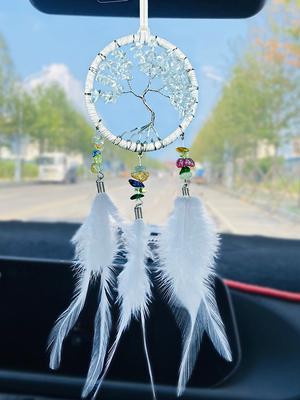 Kristall Vindspel Drömfångare Handstickning Fjäder Bilhänge Vindklocka Hängande Ornament Fönstergardin Hänge Heminredning