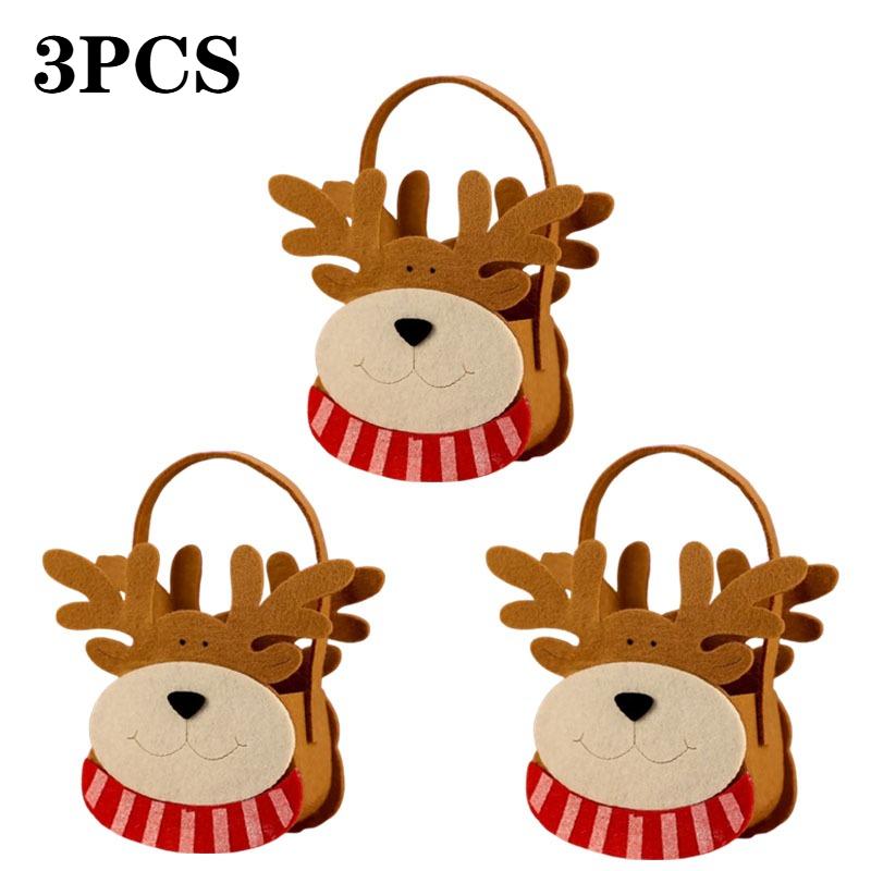 1-10PCS Christmas Felt Candy Bags Cartoon Apple Pouch Santa Sack Kids Gift Packaging Bag Xmas Tree Holiday Decoration