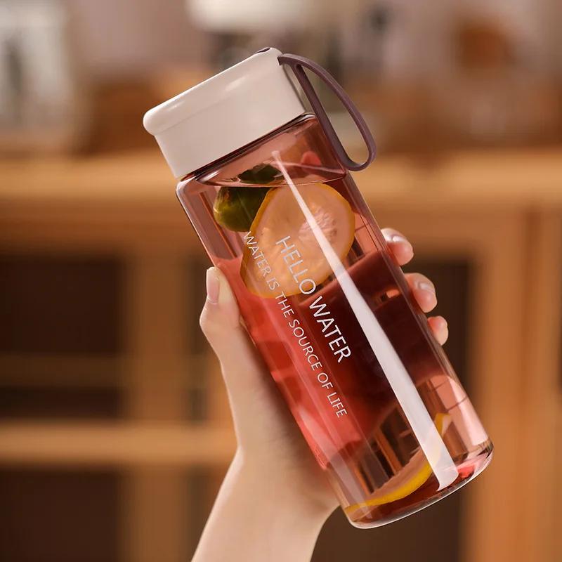 600/800ML BPA-fri Mode Rund Plast Vattenflaska Bärbar Tesil Stor Kapacitet Sport Transparenta Vattenmuggar