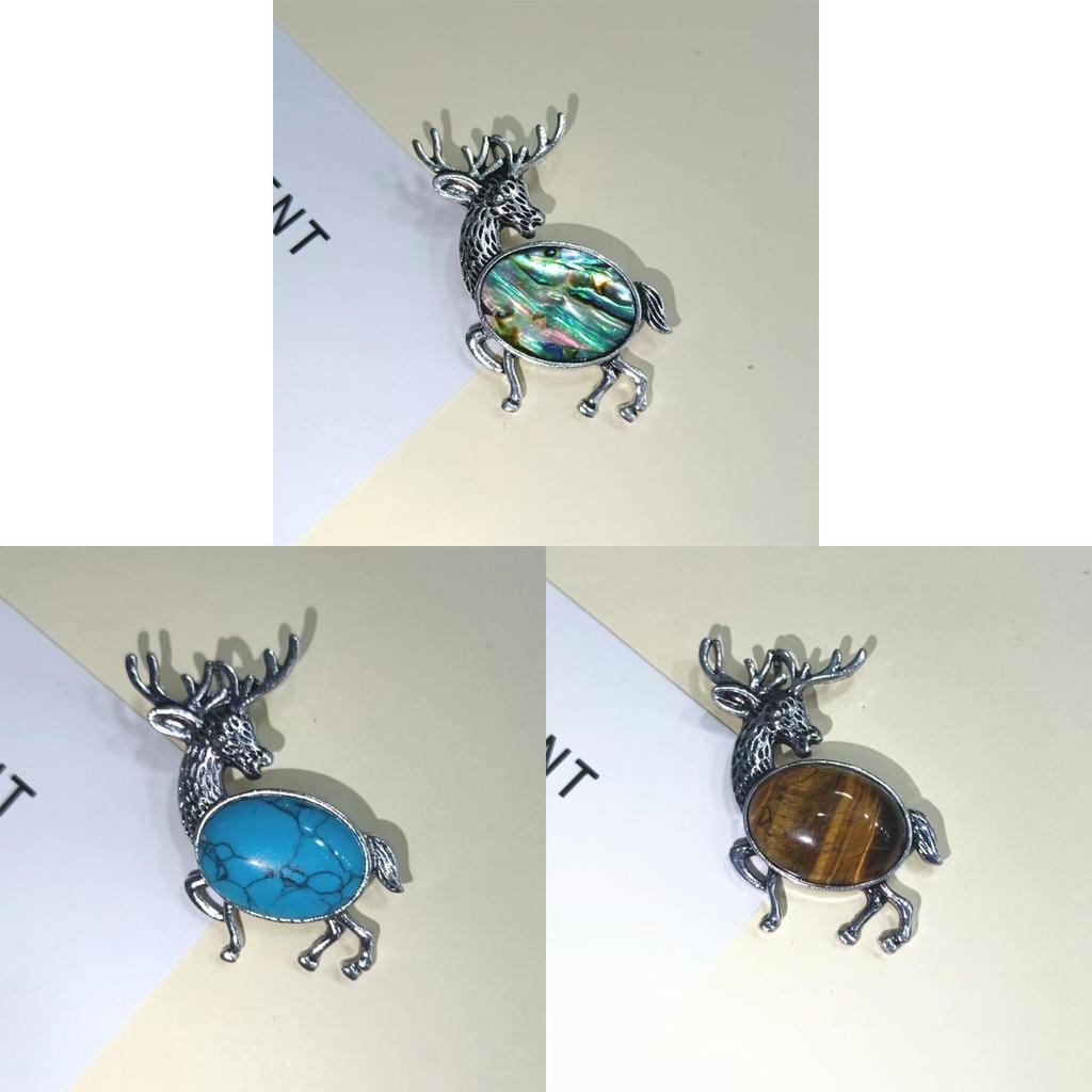 Animal Deer Embellished Metal Brooch Pin With Semi Precious Shell Inlay For Romantic Gift