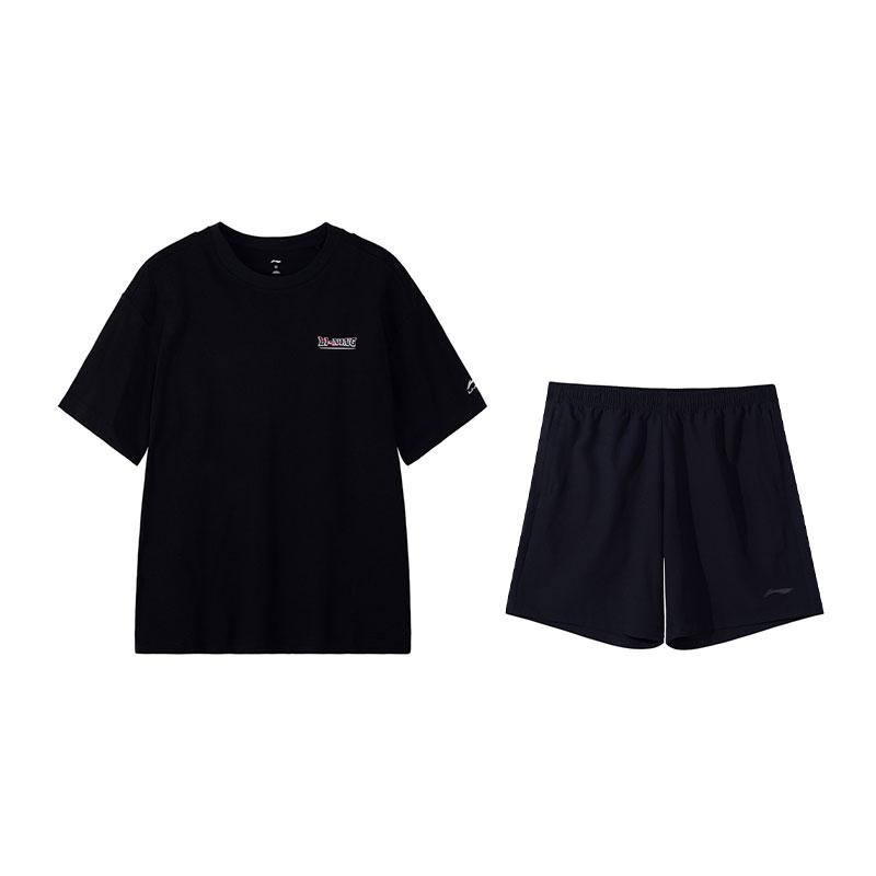 

Li-Ning Fashionable Versatile Loose Breathable Short Sleeve Comfortable Shorts Casual Sports Suit Men suit Black W865-2+W599-1 3XL