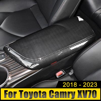ABS Carbon Fiber Car Central Armrest Box Cover Case Stickers Decoration Accessories For Toyota Camry XV70 2018-2021 2022 2023