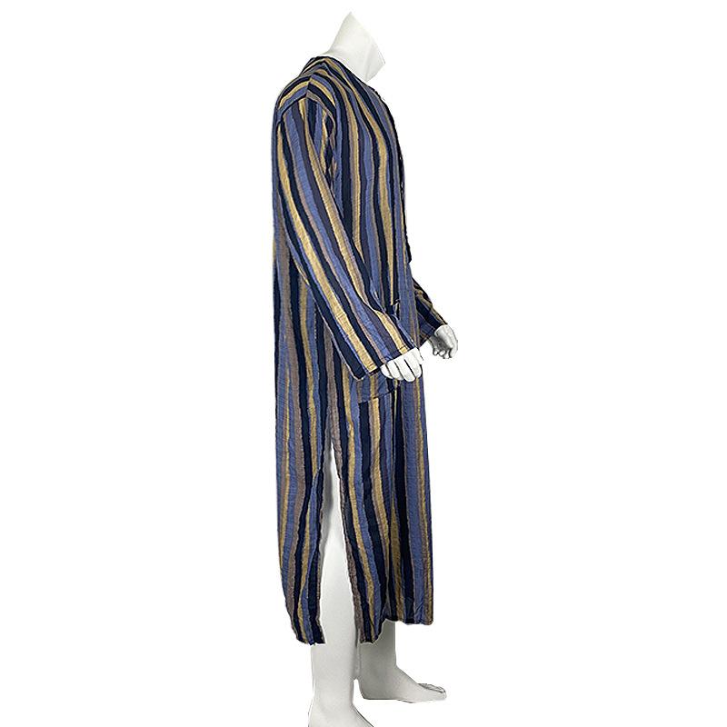 Men Traditional Robe Style Loose Striped Long Sleeve Muslim Abaya Thobe Retro Chinese Taoist Gown, Oversized Soft Casual Ethnic Daily Streetwear Men
