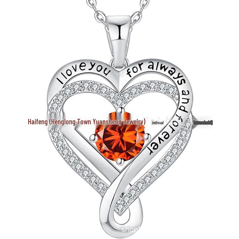 

Вечное Сердце Стерлинговое Серебро 925 Двойное Ожерелье с Подвеской-Камнем Рождения Gold Color