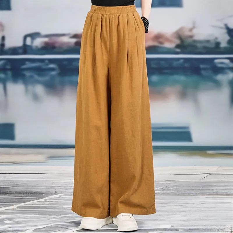 Women's Spring/Summer High-Waisted Wide-Leg Cotton Linen Pants