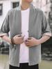 YF Men's Jinbei Cardigan Shirt Top, Haori (Cotton Jacket), Loose Fit, Plus Sizes, Japanese Style, Workwear, Samue, Short Sleeve, 5/8 Sleeve, Solid Col