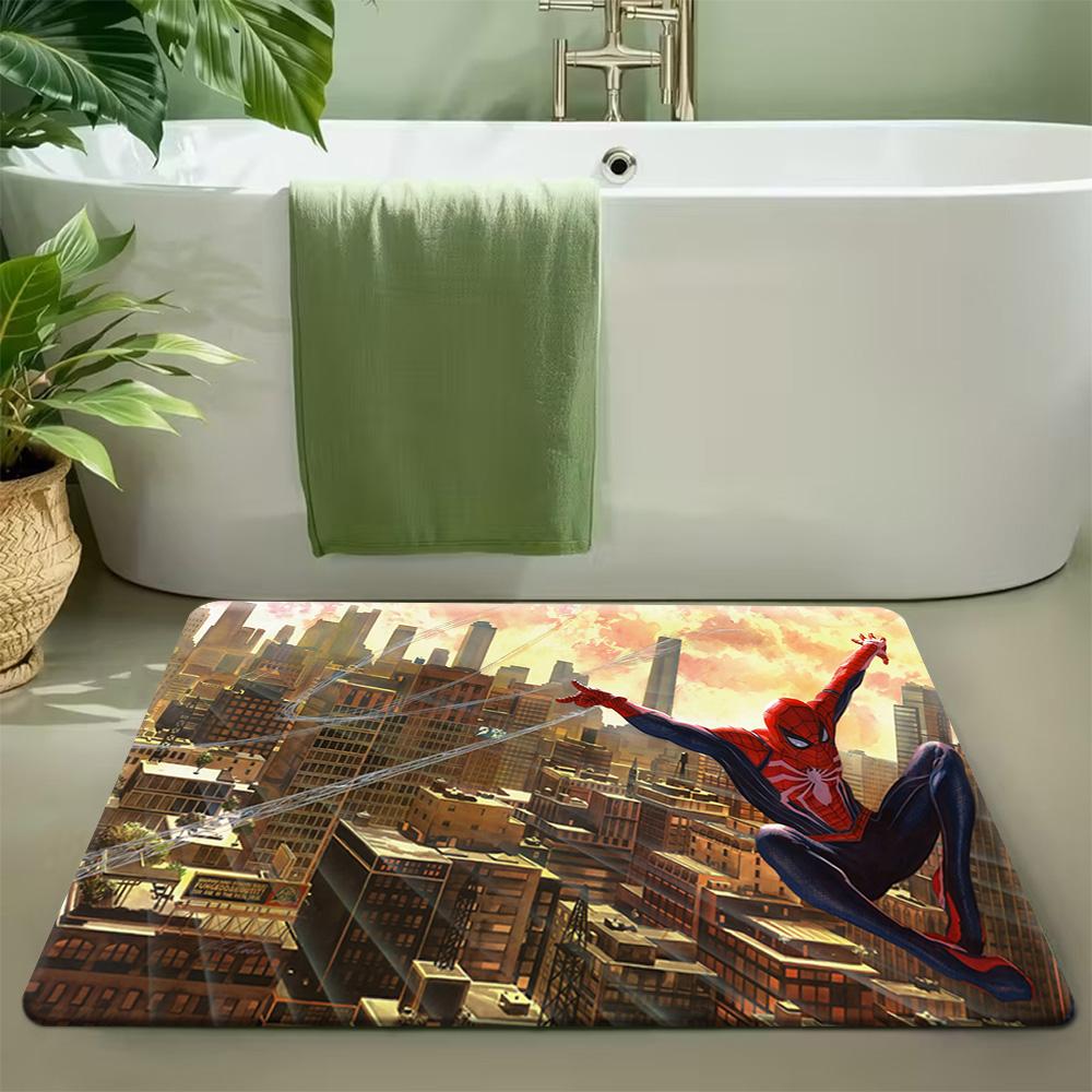 Marvel 1pc Cartoon Print Doormat, Spider-Man Red Suit Abstract Brushstroke Background Decorative Pattern, Easy to Clean, Suita