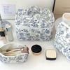Cute Bow Cotton Cloth Makeup Bag Women Zipper Cosmetic Organizer Female Handbag Box Shape Portable Toiletry Case for Girls