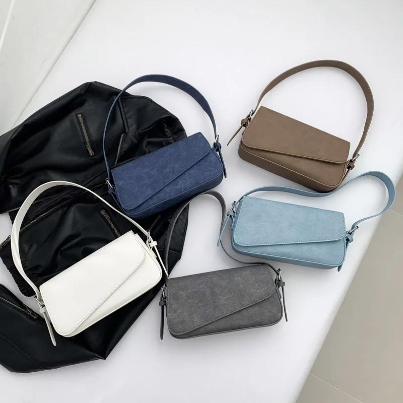 Bolso de hombro de PU con solapa sólida para mujer, botón con línea de costura, bolso para toda ocasión, bolsos de moda