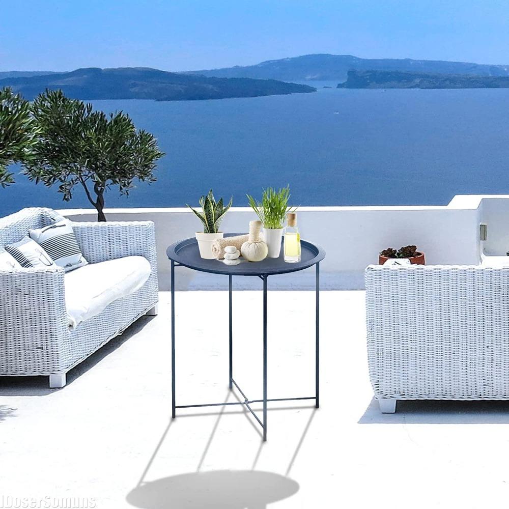 Portable End Table Metal Side Table Round Small Folding Tray Sofa Sidetable for Living Room Outdoor Camping Furniture
