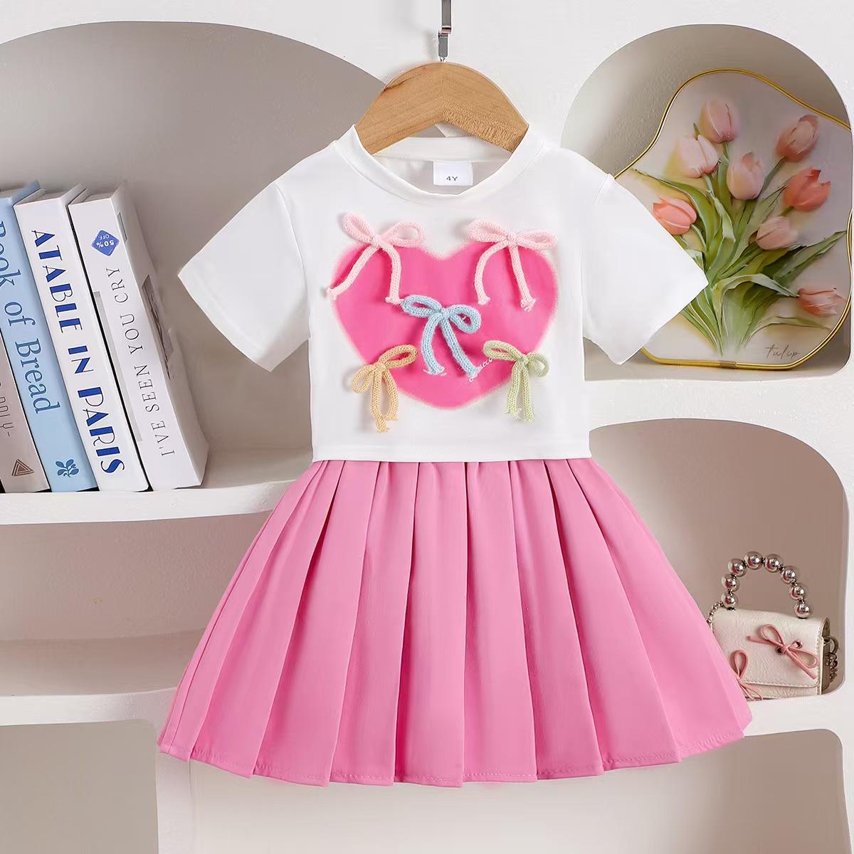 

Детская одежда 4-7 лет, бежевый топ с бантом и розовая плиссированная юбка, комплект для детей, детская одежда для девочек 8Y розовый