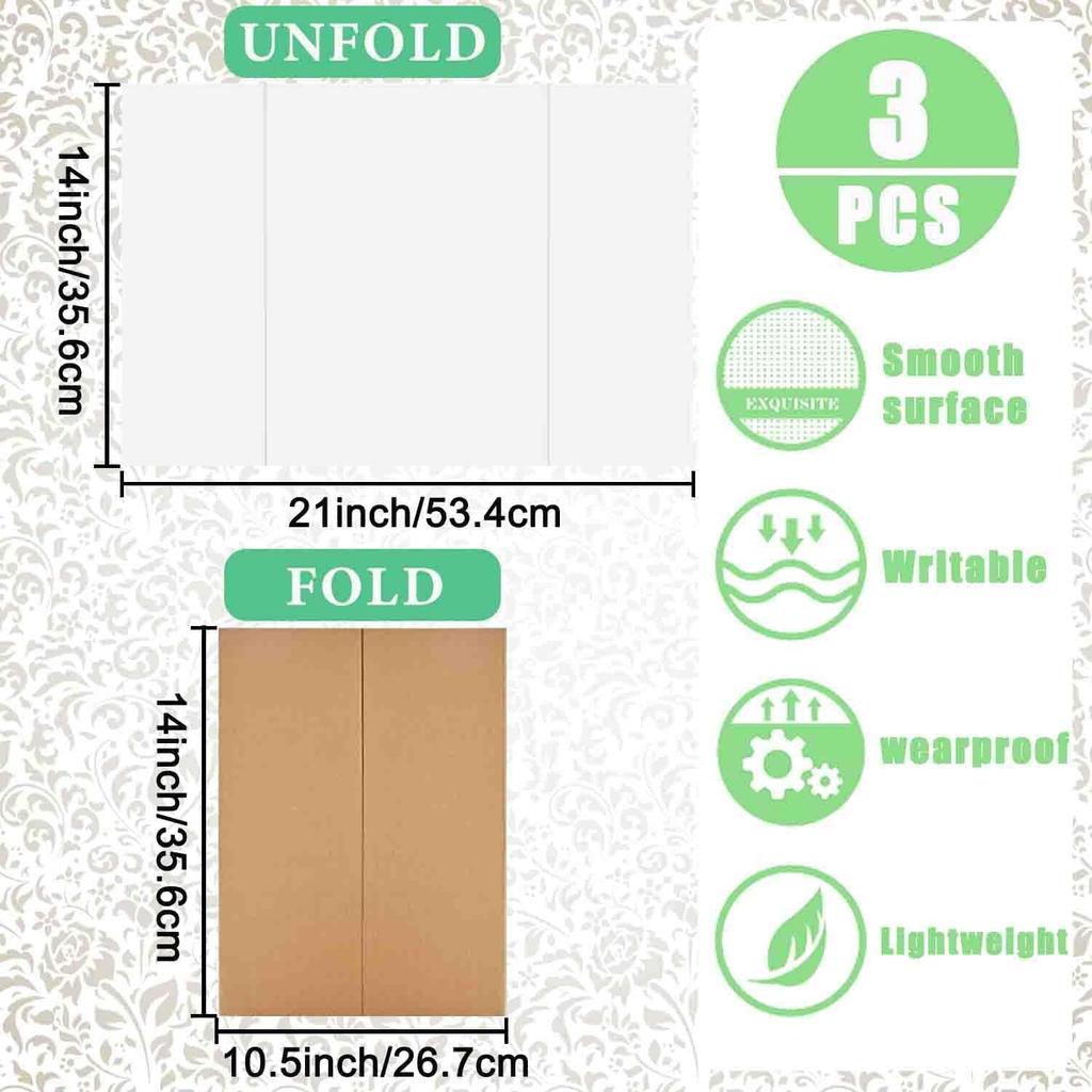 3 pcs Small White Tri-Fold Display Boards, 21 x 14 Inches Corrugated Trifold Poster Boards for School Projects, Science Fairs, Business Presentations