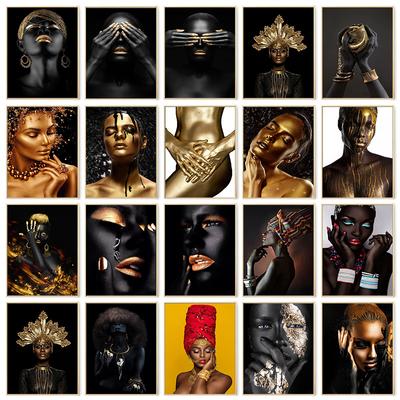 Black and Gold African Art Poster Print Woman Canvas Painting Wall Art Cuadros Scandinavian Decoration Home Picture Living Room