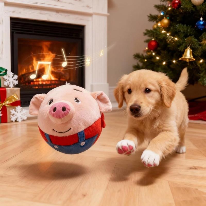Vibrierendes Hundespielzeug Wiederaufladbarer Teaser für Haustierkatzen Hunde Interaktiver Plüsch-Schweinchenball mit Hüpfen und Soundeffekt