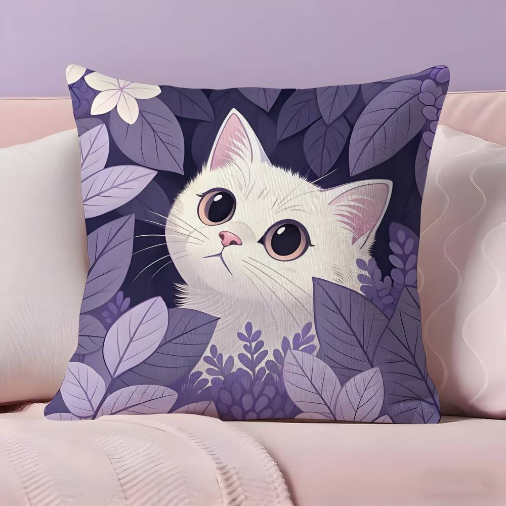 Cat in the flowers aesthetic Pillow Case  Ultra Soft Skin Friendly Fabric Cloud Like Comfort & Concealed Zipper