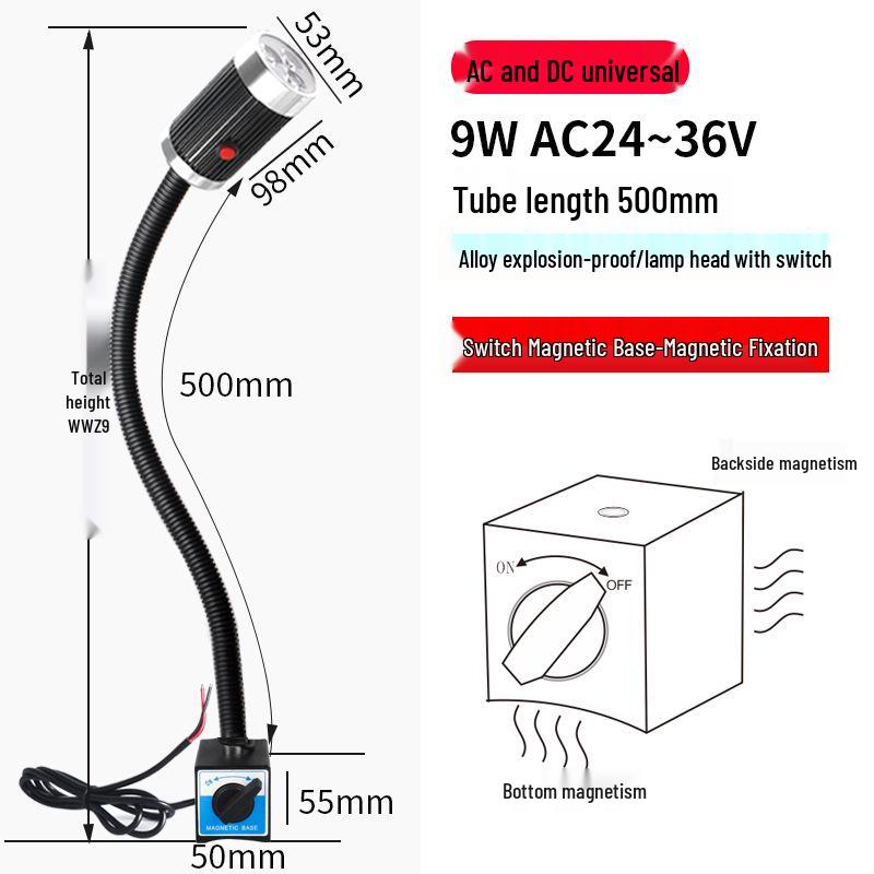 LED Pracovní světlo pro obráběcí stroje – Hadicové magnetické světlo s husím krkem pro CNC soustruh 24V/220V