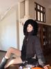 Women's Winter Retro Navy Blue Hooded Cotton-Padded Jacket - Thick & Warm Design