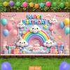 2D Cartoon Rainbow and Cloud Birthday Photo Booth Background Cloth